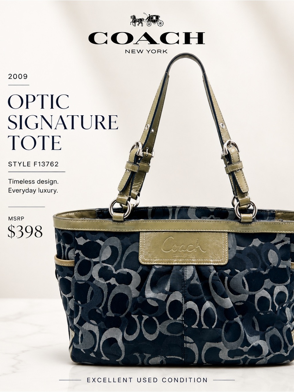 Coach Y2K Optic Signature Tote Gray Black Jacquard Shoulder Bag EUC